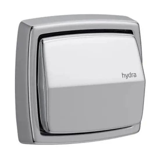 Acabamento cromado de válvula Hydra instalado na parede do banheiro, conserto de válvula de descarga